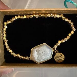 Kinsley Armelle Gold Bracelet with White Druzy Hexagon Center